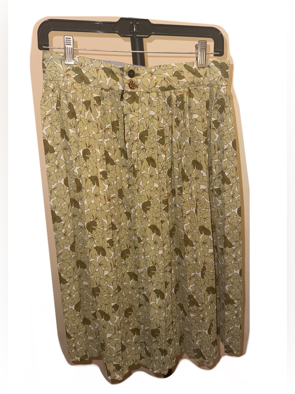 Vintage Handmade Pleated Green Floral Midi Skirt